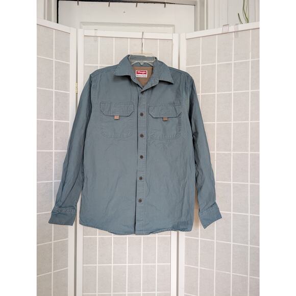 Wrangler Men's Premium Quality Utility Shirt Button Down Blue Gray Size Small - Picture 1 of 7
